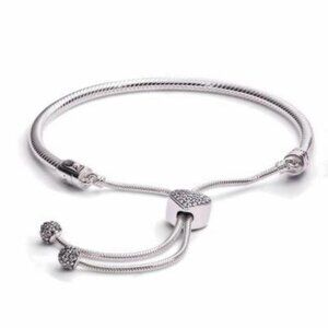Pandora Moments Snake Chain Slider Bracelet (599652C01-2) Pave Heart slider